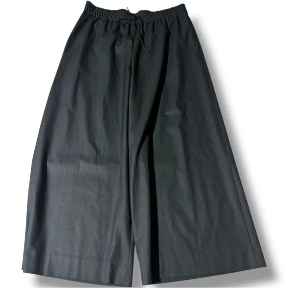 Anne Klein Black Wide-Leg Elastic Drawstring Waist Ankle Length Loose Fit Pants - Picture 1 of 10